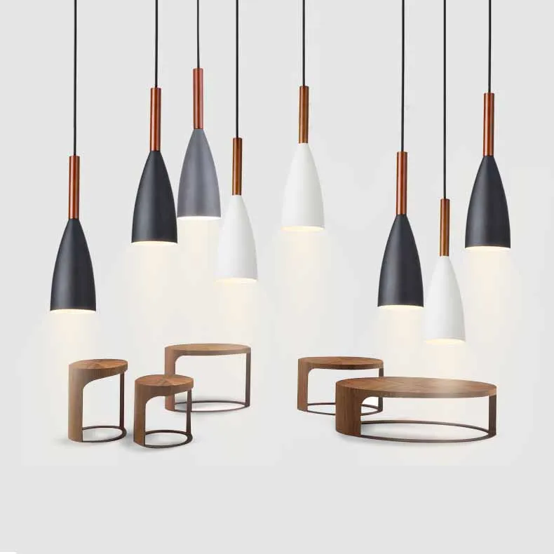 Современные деревянные подвесные светильники из алюминия скандинавские белые