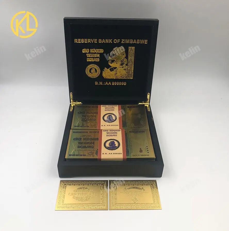 gold color 100 шт./кор. золотых банкнот 100 триллионов долларов Зимбабве серебряные поддельные Деньги Доллар Золото реплики Копировать банкнот Коллекционные вещи - Цвет: gold color