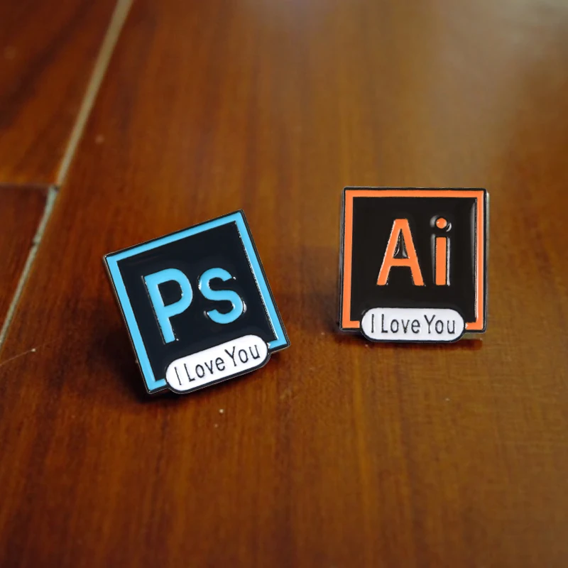 PS I LOVE YOU эмали штырь смешной фильм AI Photoshop иконы броши с пряжкой джинсовая рубашка