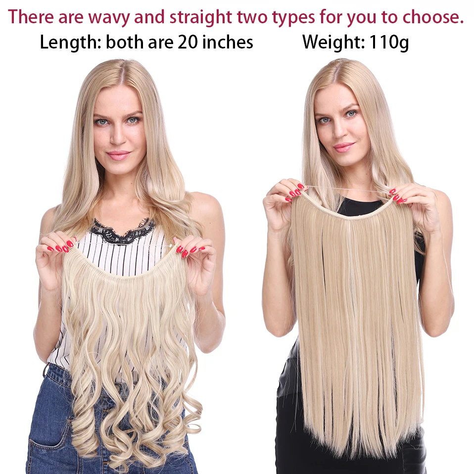 BENEHAIR Synthetic Invisible Wire No Clips In Hair Extensions Secret Fish Line Hairpieces Hair Extensions Fake Hair For Women