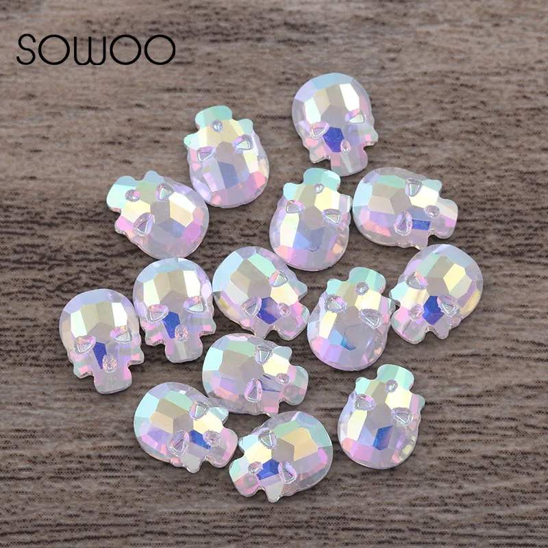 AB Crystal Rainbow Color Skull shape High quality Hot fix Rhinestones use for high-end clothing Nail Art rhinestone SOWOO | Дом и сад