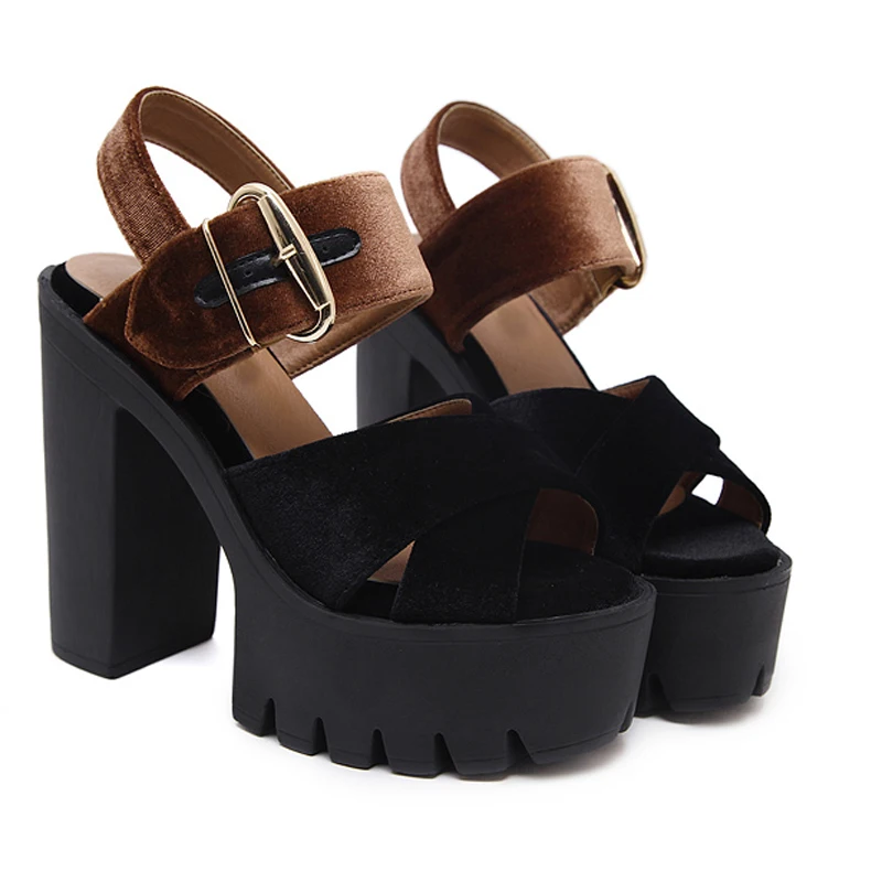 Босоножки на массивном каблуке обувь платформе в стиле панк женские босоножки
