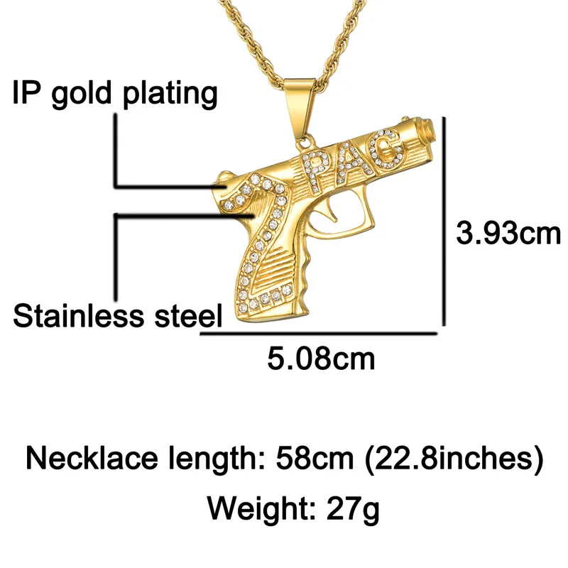 Крутое ожерелье в форме пистолета стиле хип хоп 2 PAC мужские ожерелья из