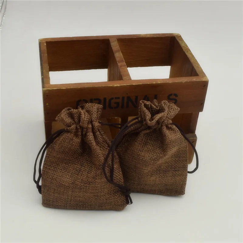 30 шт. сумка на шнурке коричневого цвета сумки из искусственного льна с джутовые