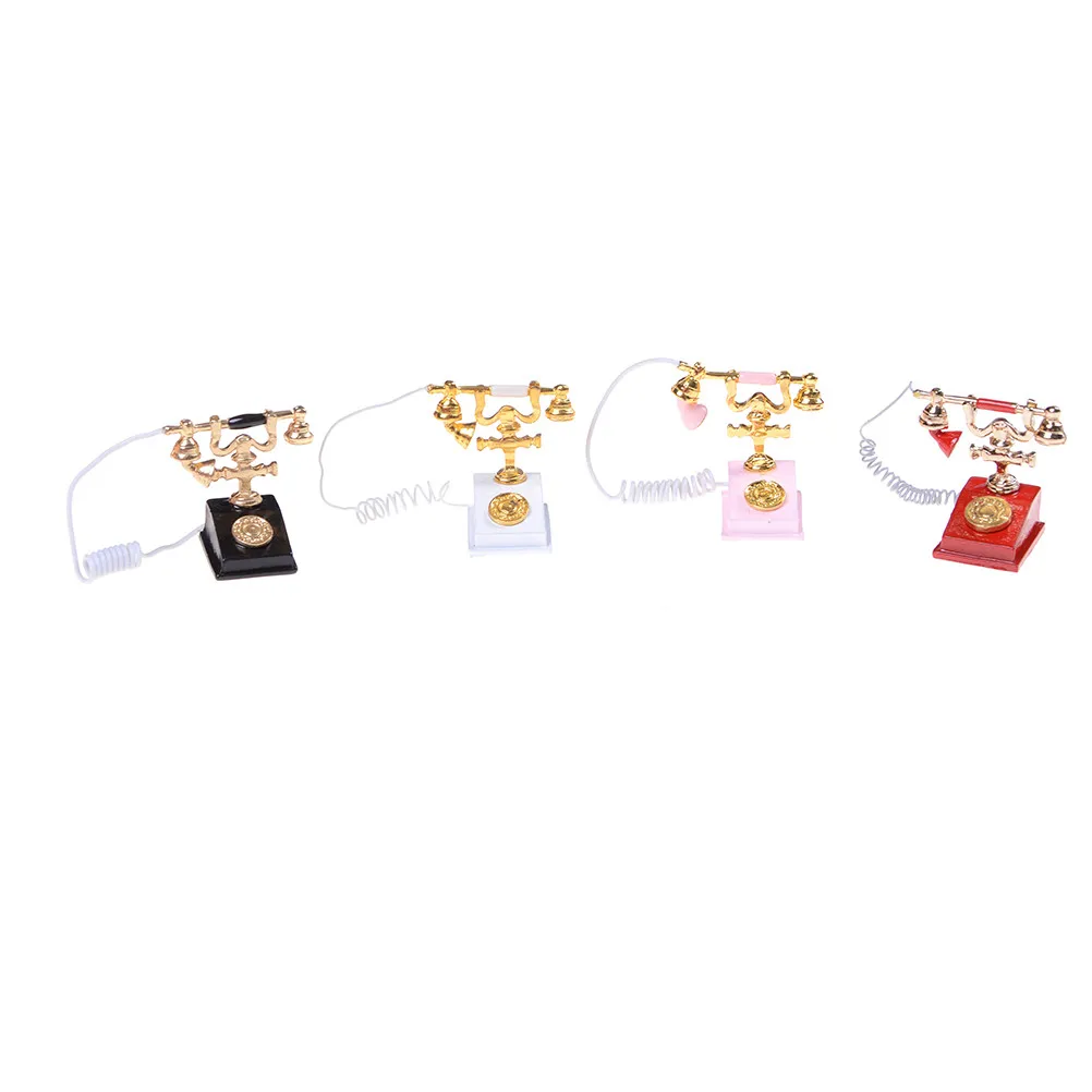 

1PCS Vintage Telephone 1/12 Doll House Furniture Miniature Retro Phone for Doll Accessories 5 Colors