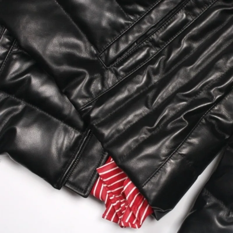 Мужские высококачественные пуховые пальто из овчины черные тонкие короткие