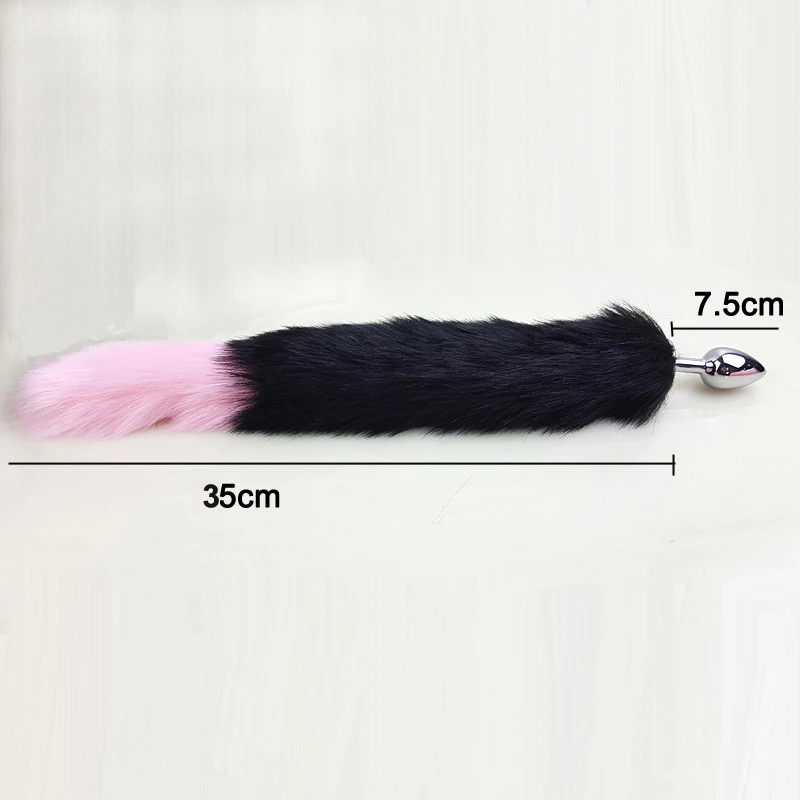 Металлическая Анальная пробка SelfTime черный и розовый лисий хвост анальная