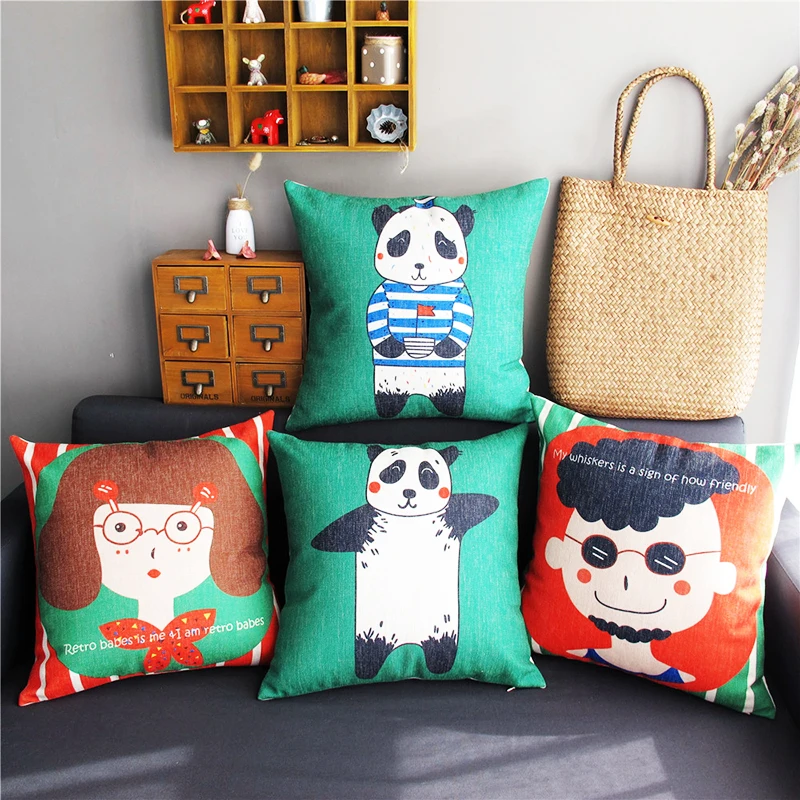 Современные Пару Зеленый Мило Детски Панда Подушки Крышки Белье Хлопок Диван