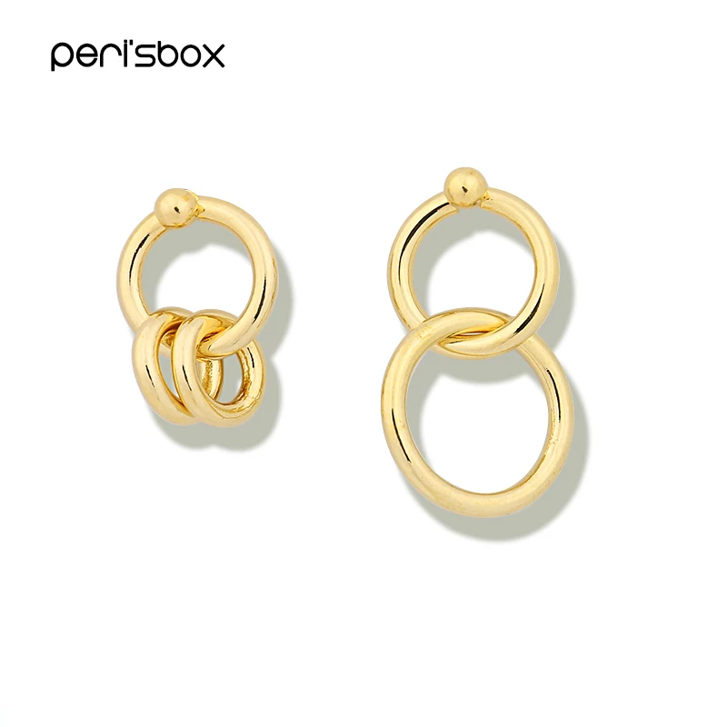 

Peri'sBox Gold Silver Color Asymmetric Circle Hoop Earrings for Women Minimalist Hanging Hoops Earrings Geometric Round Earrings
