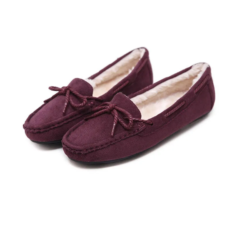 Road Track Solid Color Round Head Casual Shoes Bow Plus Flowers Velvet Warm Flat XWA1168-45 | Обувь