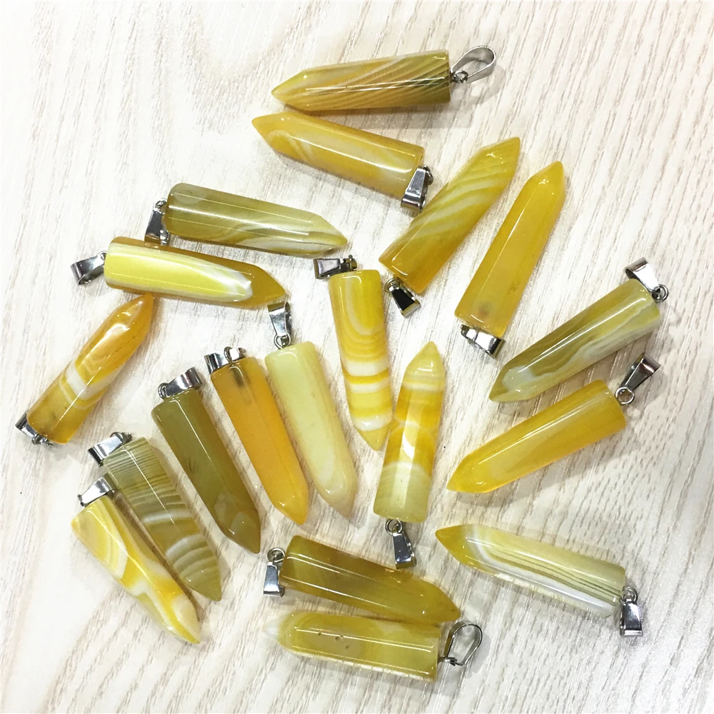 Wholesale 24pcs 2020 Fahsion Hot Sale Natural Stone Pendants Yellow Agates Point Charms Hexagonal Pillar Pendant Dropshipping | Украшения и