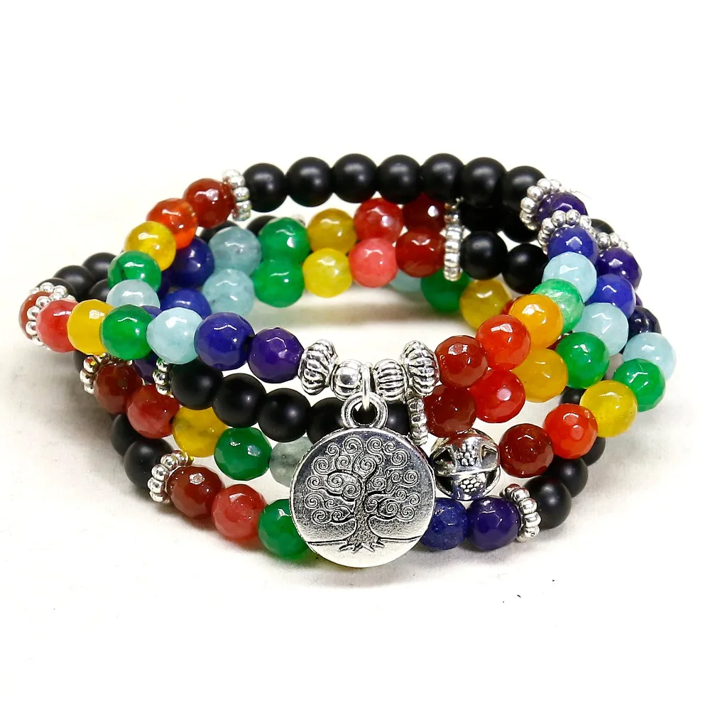 6 мм бусины 108 мала чакра матовый оникс браслет 7 Чакр медитация Дерево жизни
