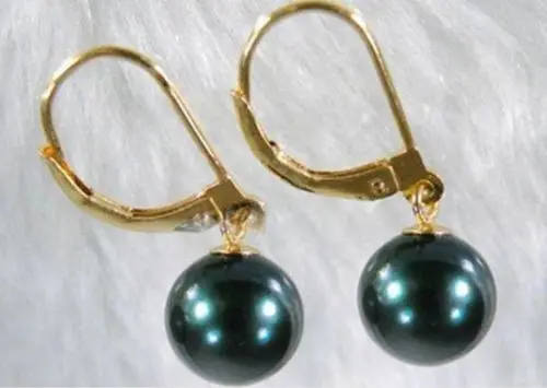 

2019 NEW 10-11 MM YELLOW GOLD MARKED AAA BLACK TAHITIAN PEARL DANGLE EARRING