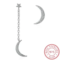 925 sterling silver zirconia star moon asymmetry tassel earrings for women s e734