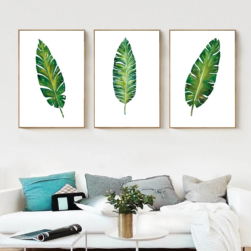 Картина на холсте с акварельными тропическими листьями современные настенные