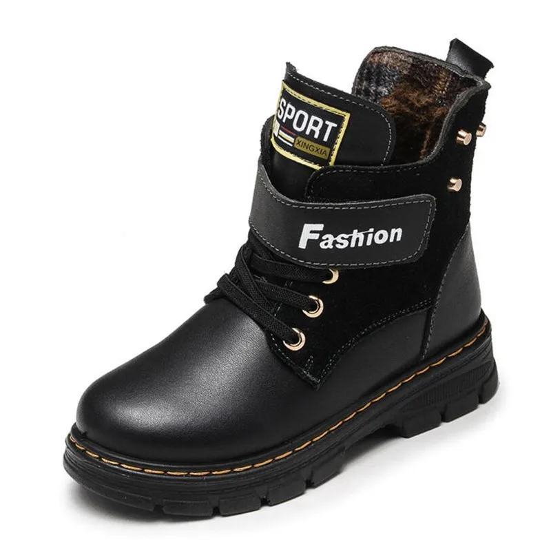 

2019 autumn winter new children's shoes warm Plush velvet lining snow boots boys Genuine Leather ankle boots children high shoes
