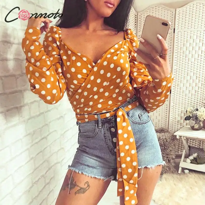 Conmoto Модные укороченные блузки и топы модная облегающая блузка в горошек женская