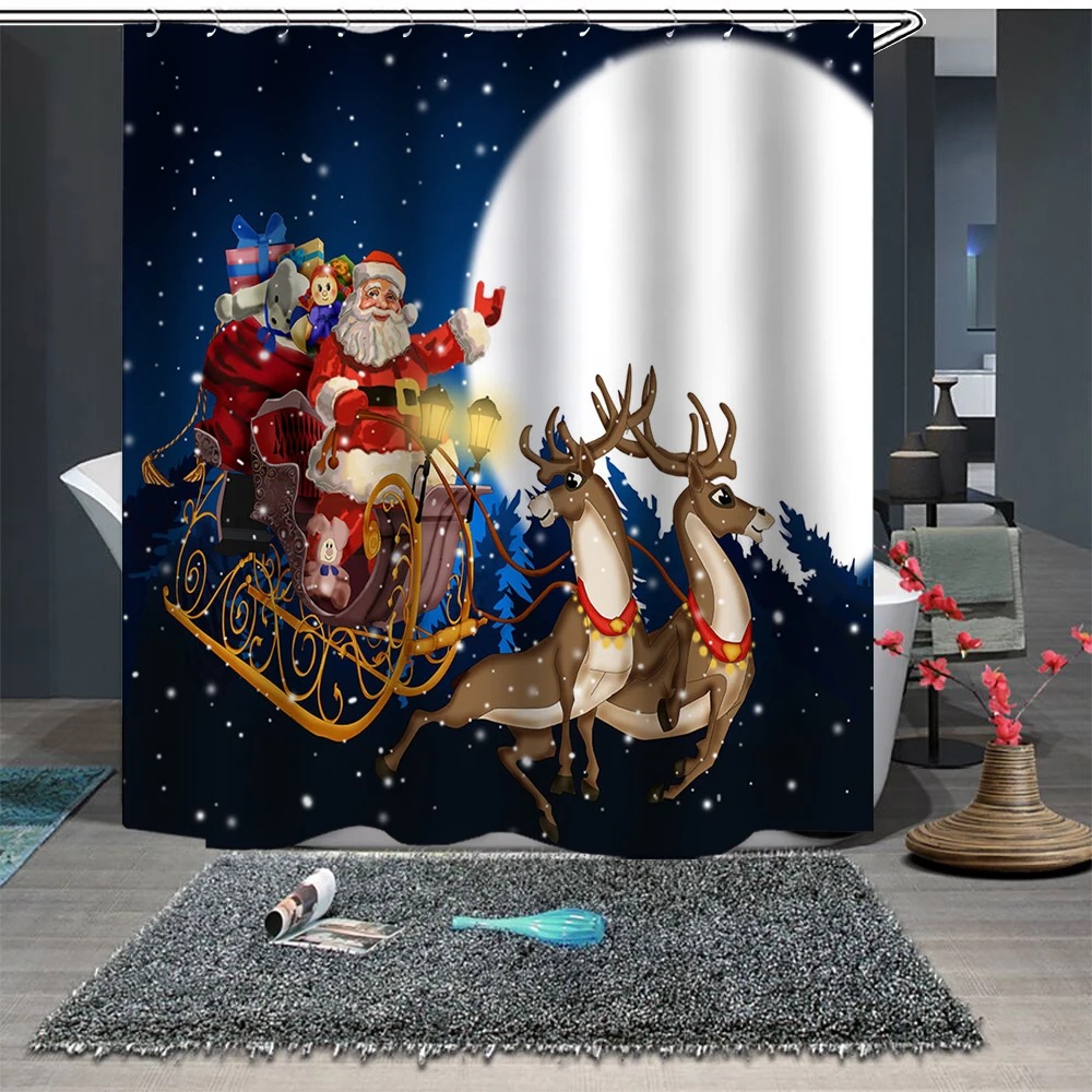 

Santa Claus Shower Curtain Sleepy Snowman Waterproof Bathroom Shower Bath Curtain Merry Christmas Decor For Home Customized