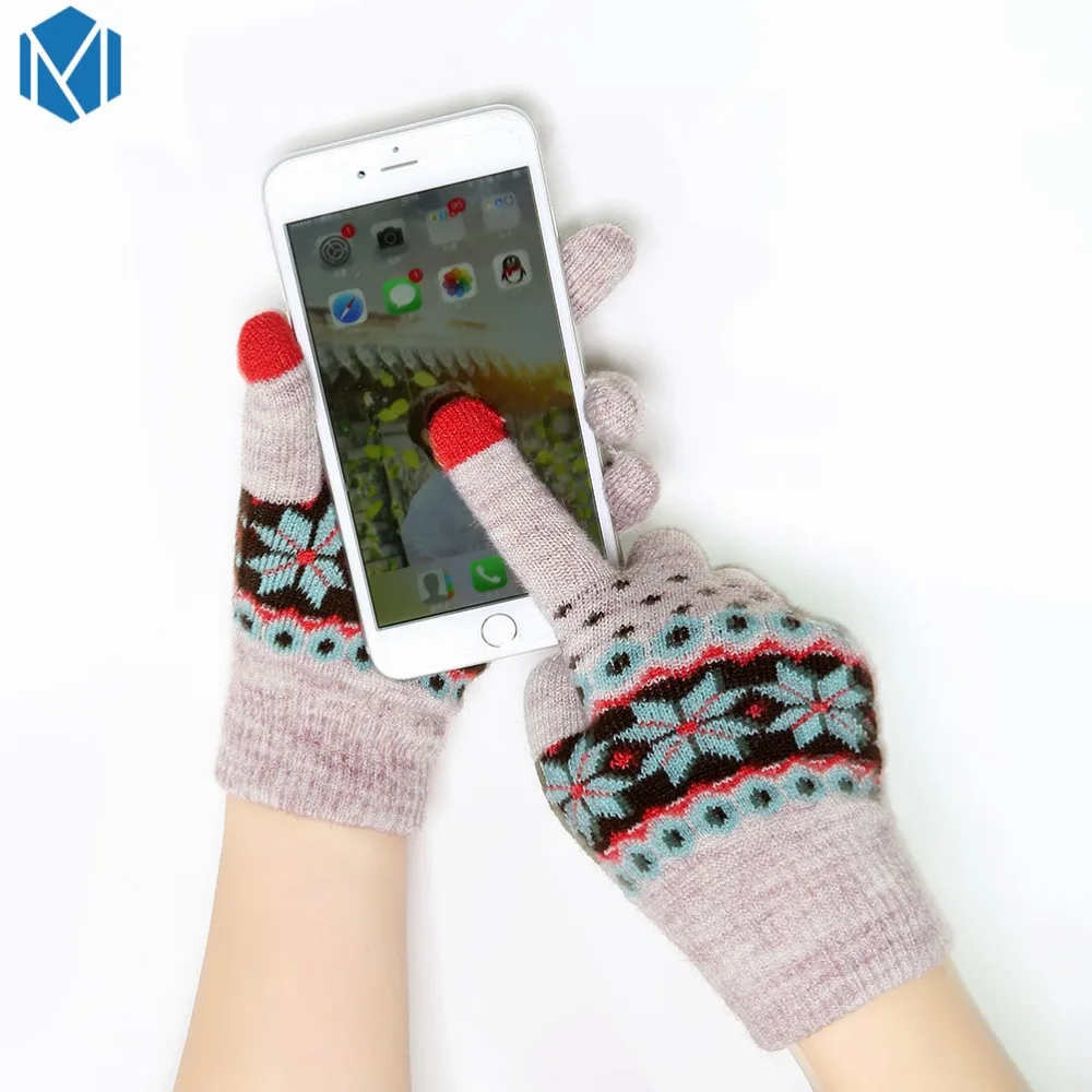 Women Warm Gloves Female Thick Knitted Snowflake Full Finger Winter Christmas Mittens Screen Sense Mitaine Femme Luvas | Аксессуары для