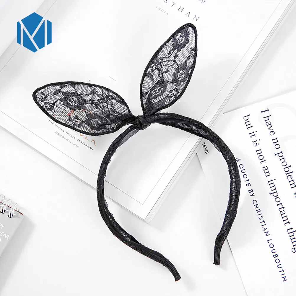 M MISM, женские сексуальные кружевные резинки для волос с кошачьими ушками, модные однотонные резинки для волос, женские милые резинки для волос для вечеринки, выпускного вечера - Цвет: rabbit ear
