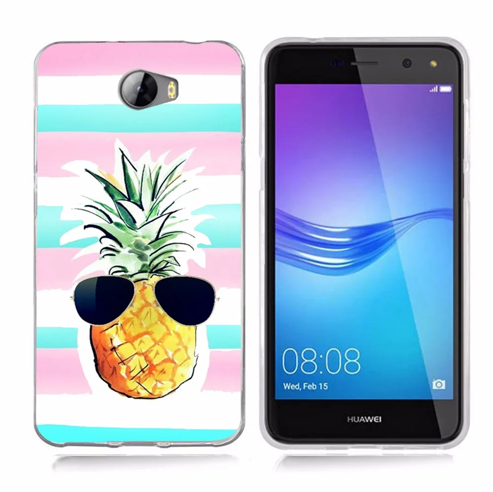 Для huawei P9lite/P8 Lite 2016 2017 Y5 II 2 Y5ii/Y6 компактный листья ананаса силиконовый