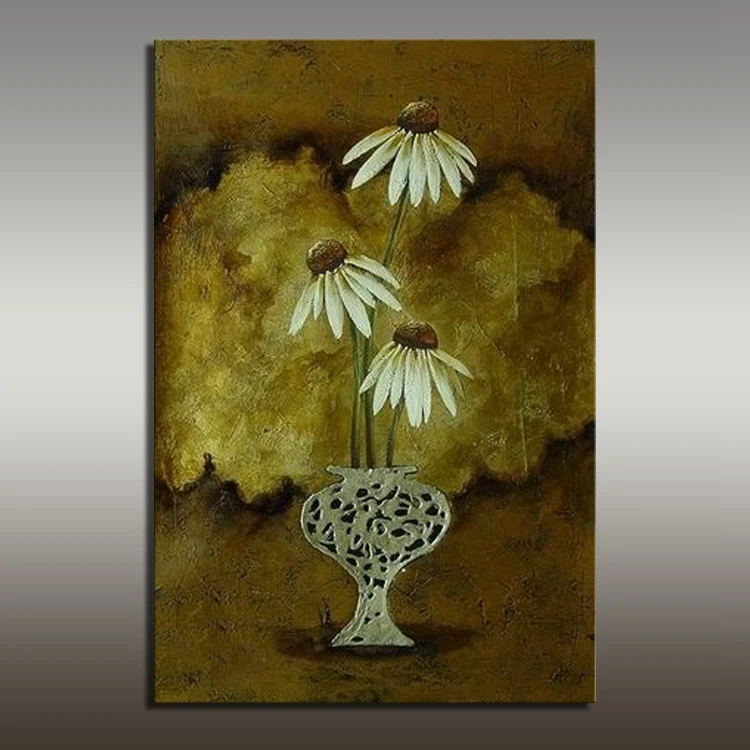 100% ручная роспись Золотая настенная живопись красивый цветок Маргаритка картина
