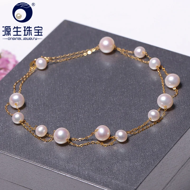 [YS] 18K Gold Au750 White Pearl Chain Necklace China Freshwater Pearl Necklace Fine Jewelry