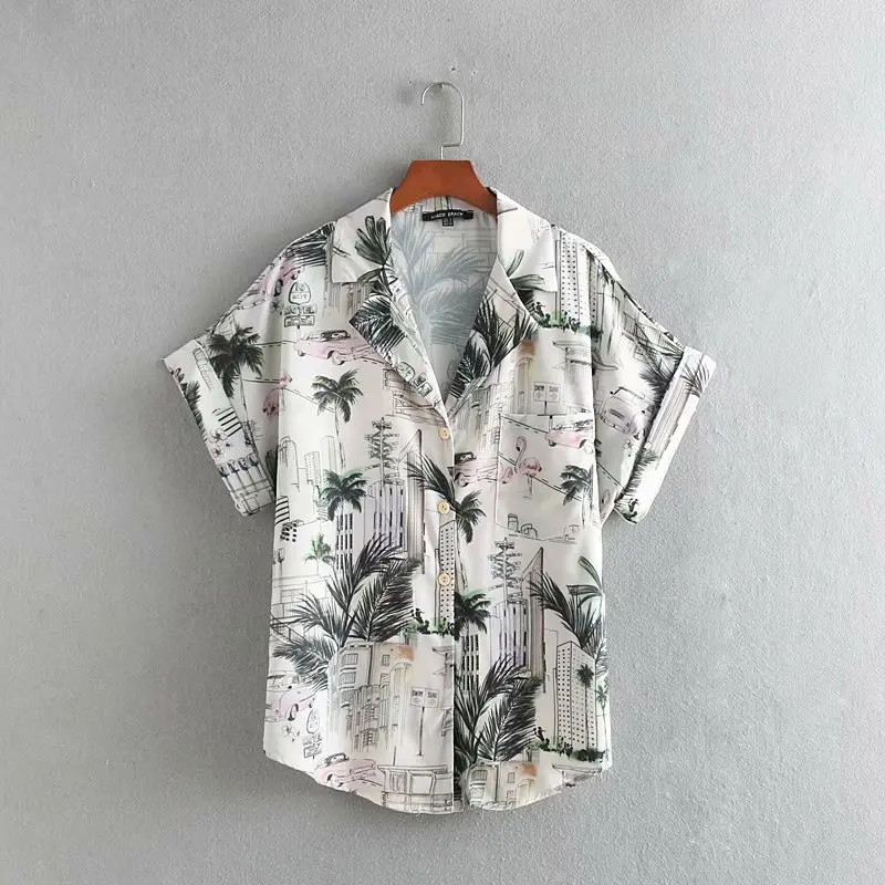 

women print shirts summer short sleeve blouse tops female
