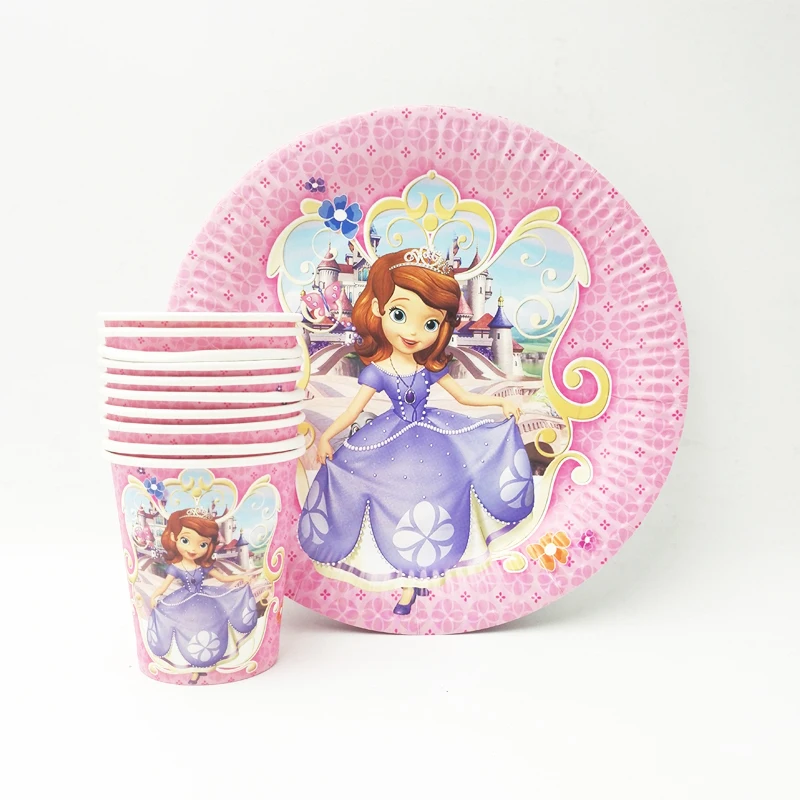 

20pcs/set Sofia Princess Plate/Cup Kids Decoration Festival Party Girls Birthday Cartoon Theme Disposable Tableware Sets