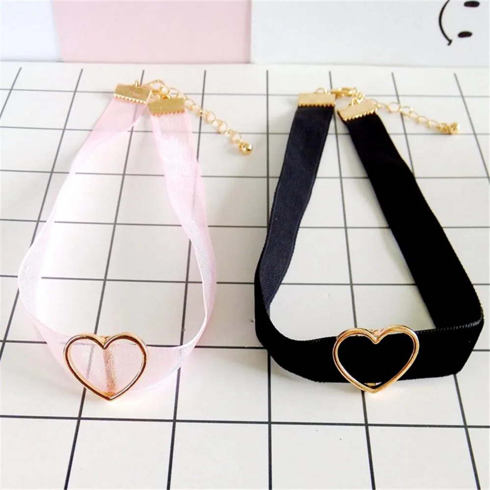 2020 японский стиль розовое кружево черная лента Персиковое Сердце ожерелье