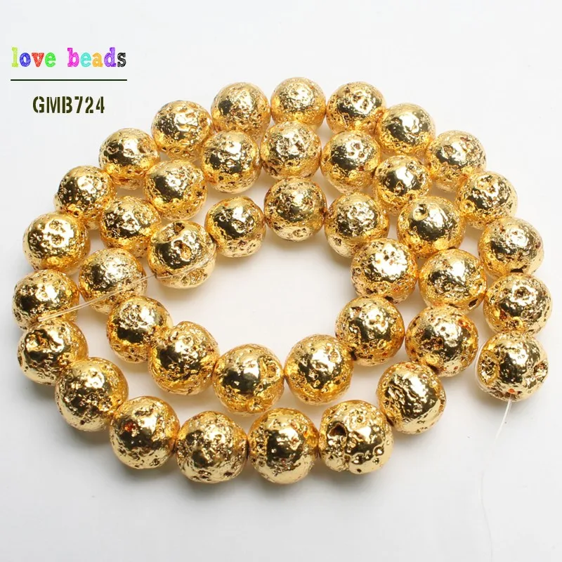 Natural Stone Gold Lava Hematite Round Loose Beads 4mm 6mm 8mm 10mm DIY Necklace Bracelet Jewelry Making Accessories | Украшения и