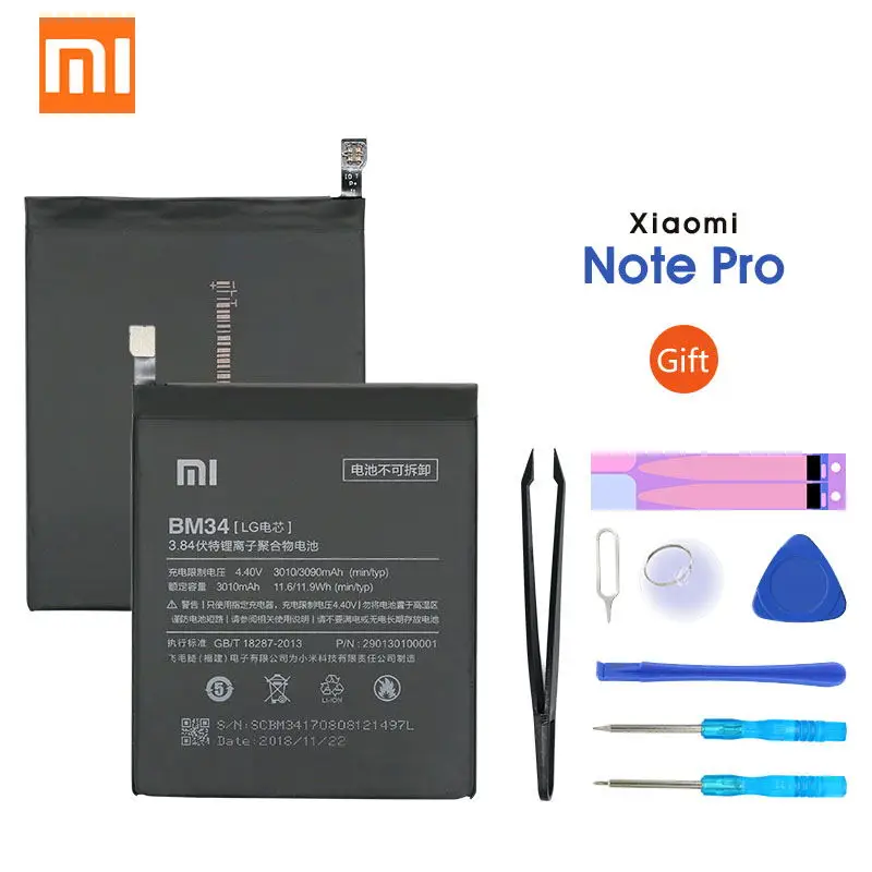 Оригинальный Xiao mi Note Pro Аккумулятор BM34 3090 мАч для Xiaomi 4 ГБ ОЗУ Высокое качество