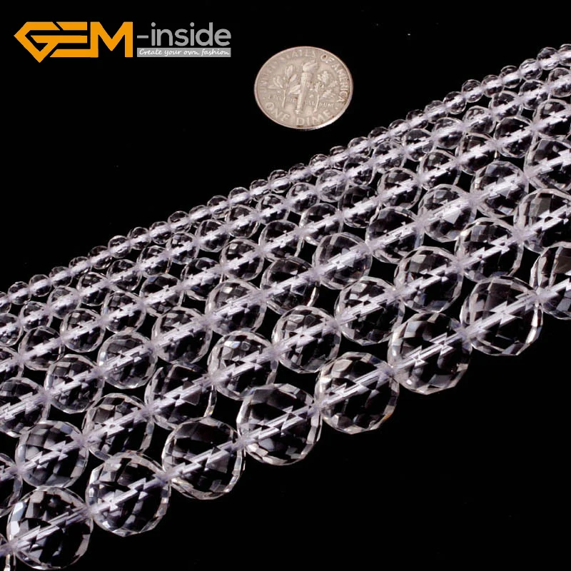 

Бусины кварцевые самодельные для изготовления ювелирных изделий, граненые натуральные прозрачные белые камни класса ААА, 15 дюймов, для сам...