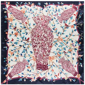 Шелковый шарф POBING 90*90 см, роскошная брендовая Бандана с цветочным принтом в виде вазы, женский Шелковый платок, Женский офисный шейный платок, хиджаб