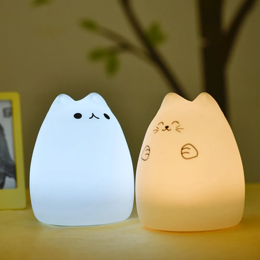 Милый котенок кошка USB светодиодный ночной Светильник силиконовые мультфильм Цвет Изменение Дистанционное Управление Светодиодный Настольные лампы для детей Украшения в спальню