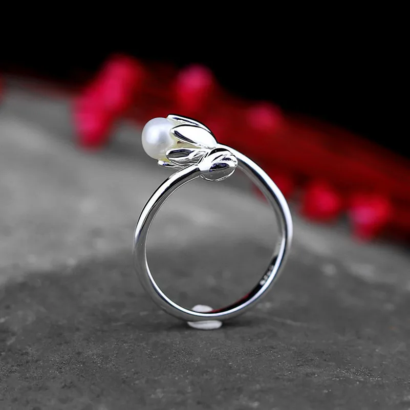 

2018 New Natural Pearl Ring 100% 925 Sterling Silver Ring For Women, Elegance Fashion Adjustable Silver Ring Fine Jewelry Hot