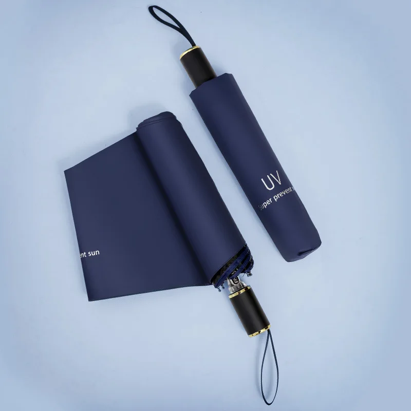 Dark blue Креативный простой зонт, трехскладной, неавтоматический, твердый и в полоску, 8 костей, Зонт от дождя, для женщин и мужчин, в солнечную и дождливую погоду - Цвет: Dark blue