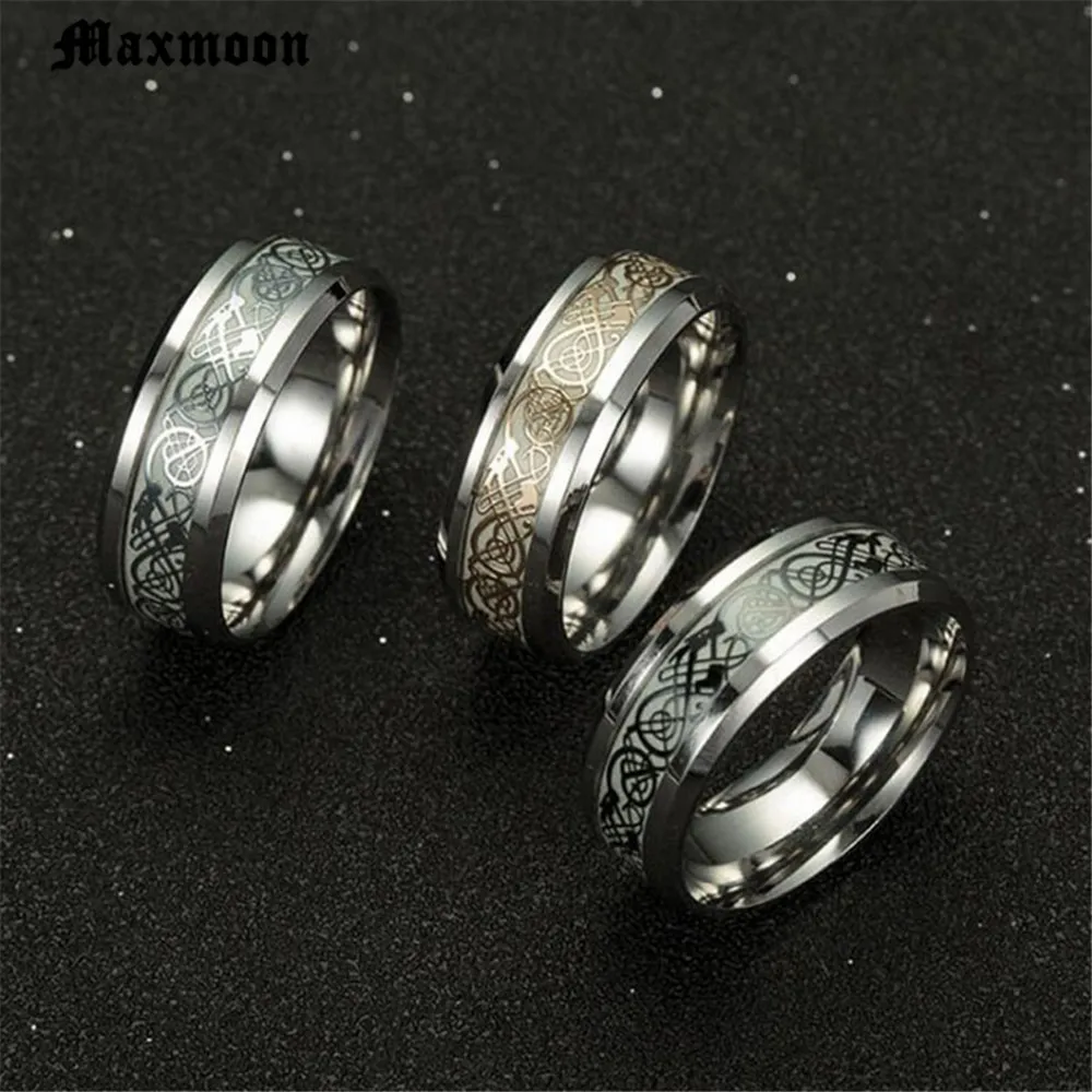 Maxmoon светящееся серебряное кольцо темно-золотой дракон инкрустированный зеленый