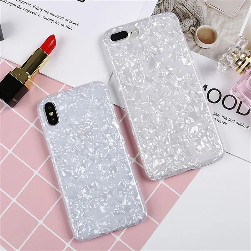 Pink Girly Silicone Case For iPhone 7 8 Plus Glitter Ocean Dream Shell Diamond Cover XR XS Max 6 6S Candy Cape |