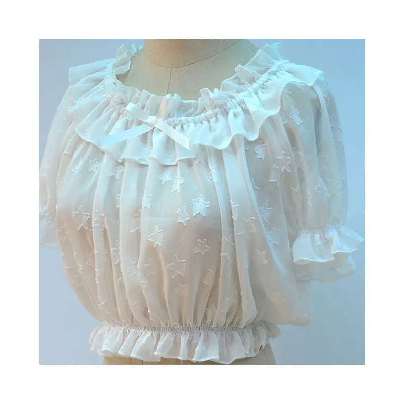 Женский шифоновый укороченный топ с коротким рукавом и рисунком звезды