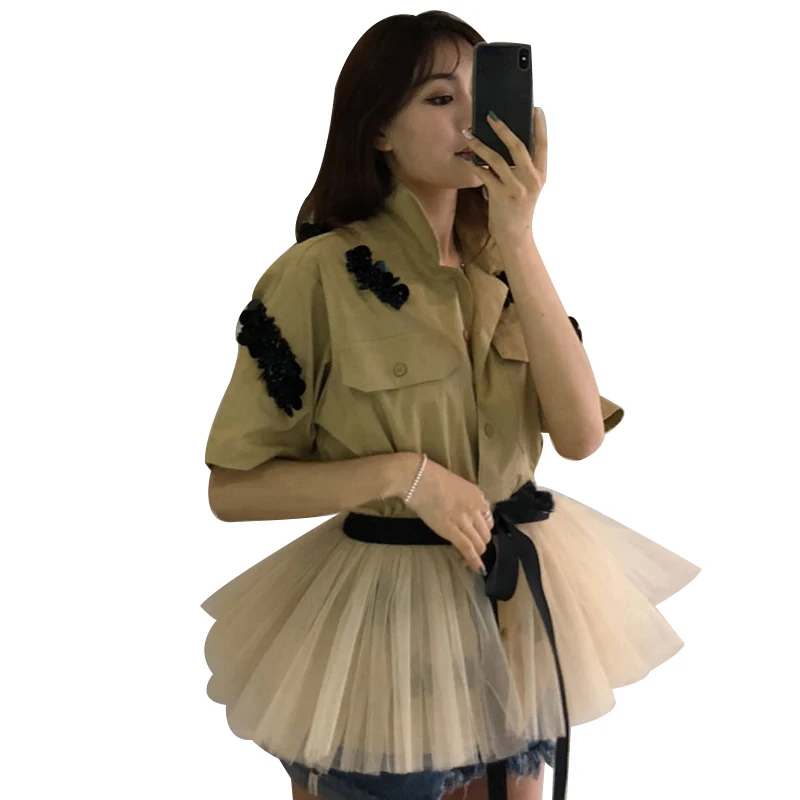 Женская блузка с вышивкой и принтом Повседневная Туника отложным воротником