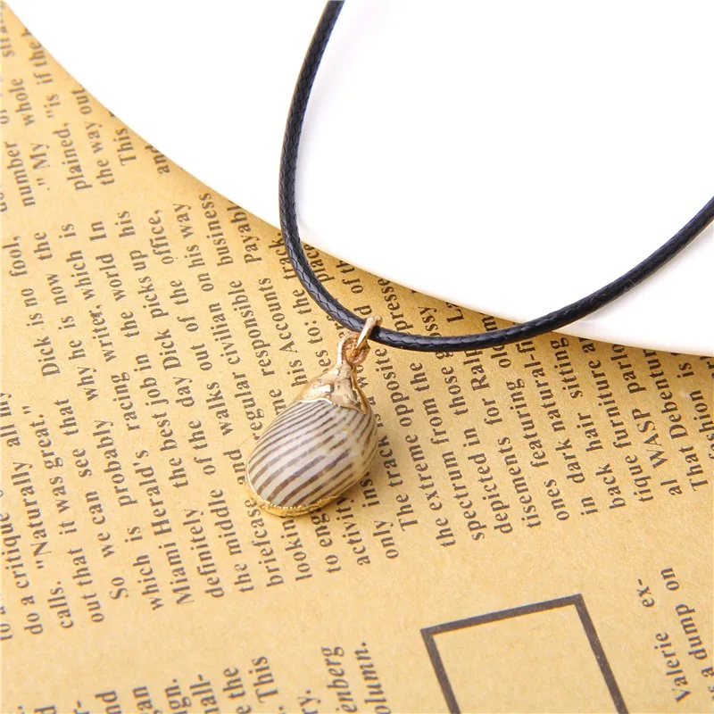 Модное ожерелье из ракушек для женщин кожаная веревка с золотистыми краями