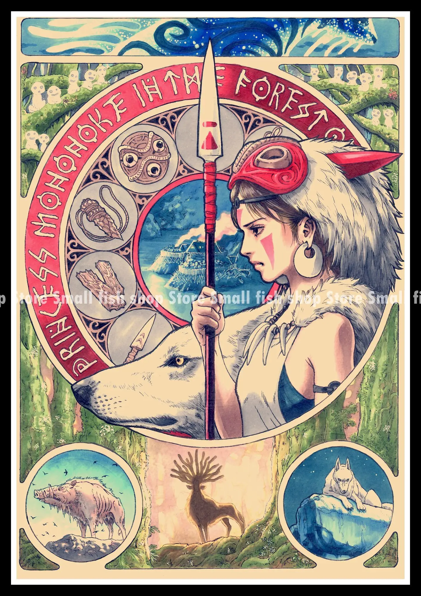 Украшение для дома в стиле принцессы Mononoke плакат из крафт фильма наклейки на
