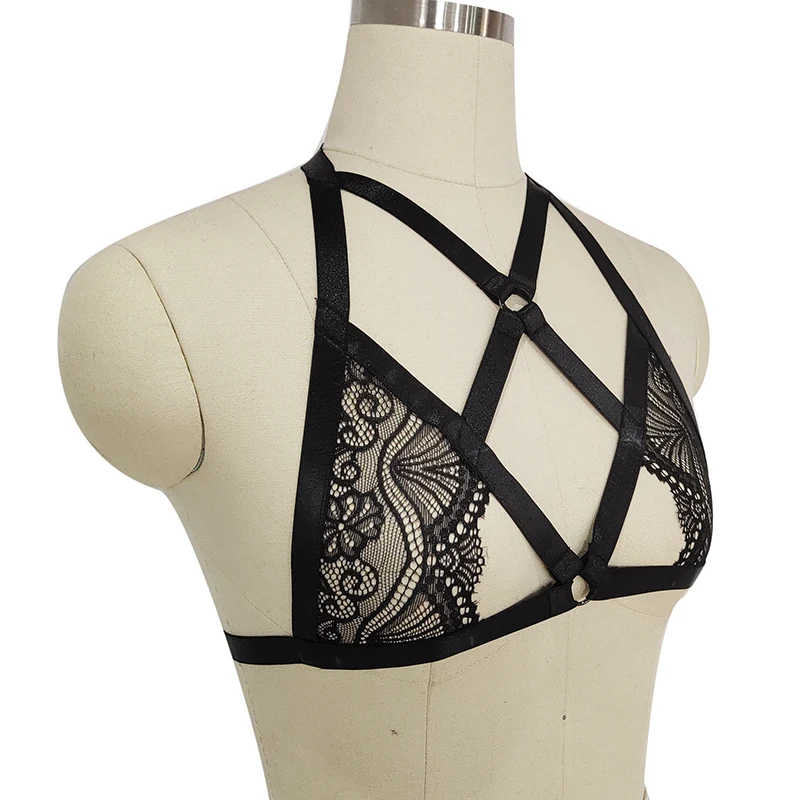 Женское Черное Кружевное боди на бретельках женское фетиш бондаж в стиле