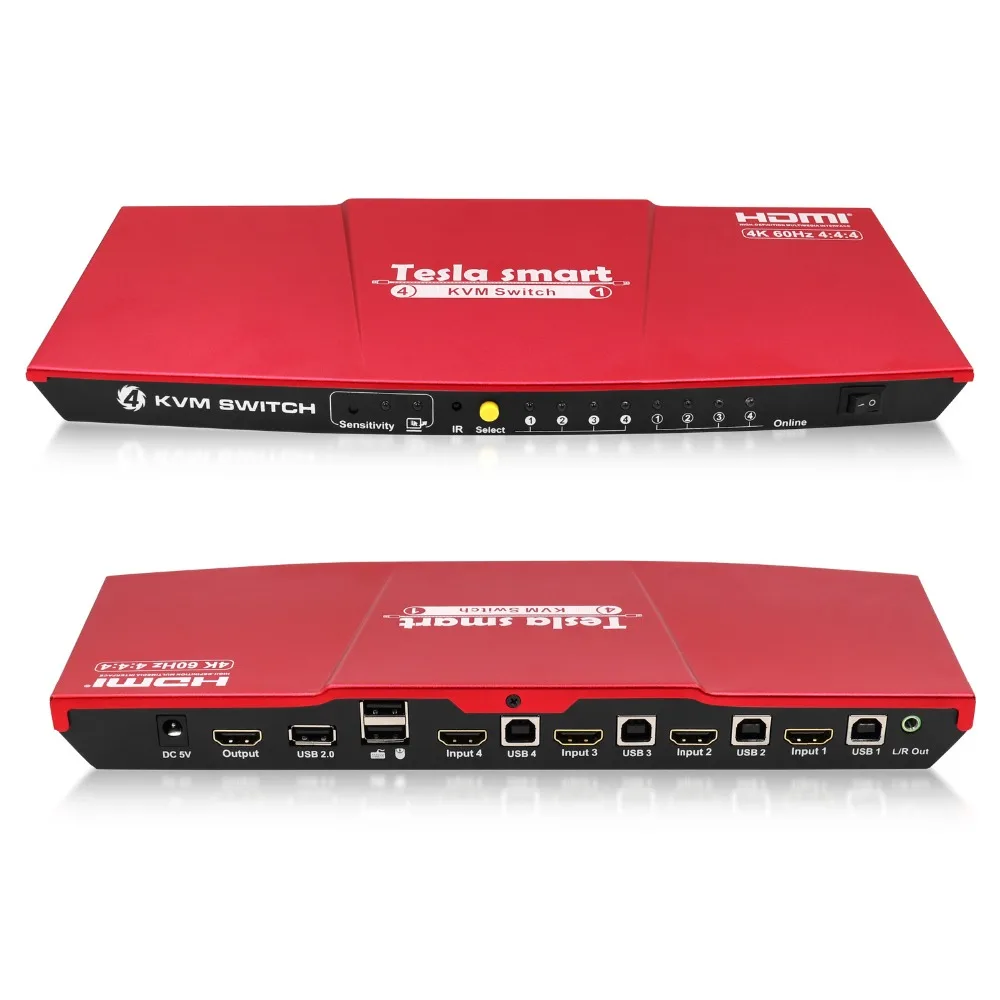 Tesla Smart HDMI 2,0 4K@60Гц 4 Порты и разъёмы USB KVM HDMI переключатель многих компьютер ПК PC Поддержка IR USB 2,0 Беспроводная клавиатура, мышь