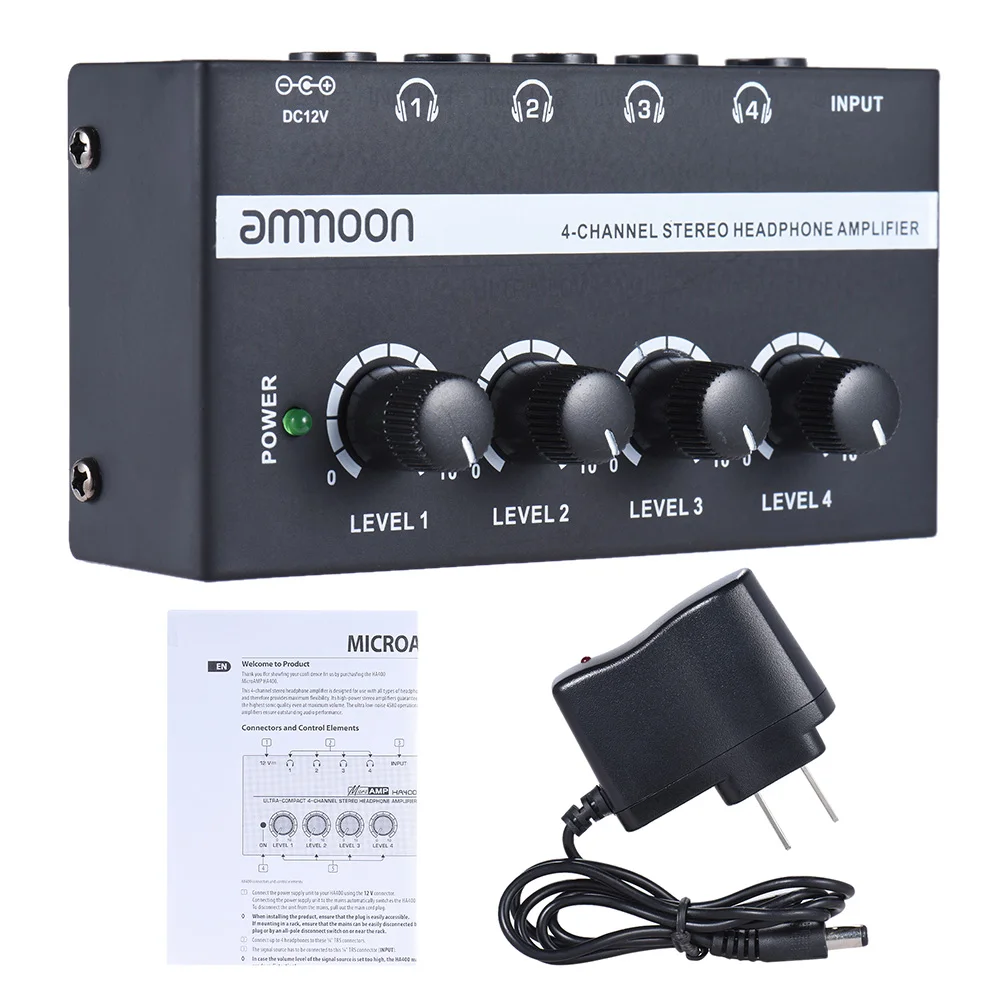 Ammoon HA400 ультра компактный 4 канальный мини аудио стерео усилитель для наушников с