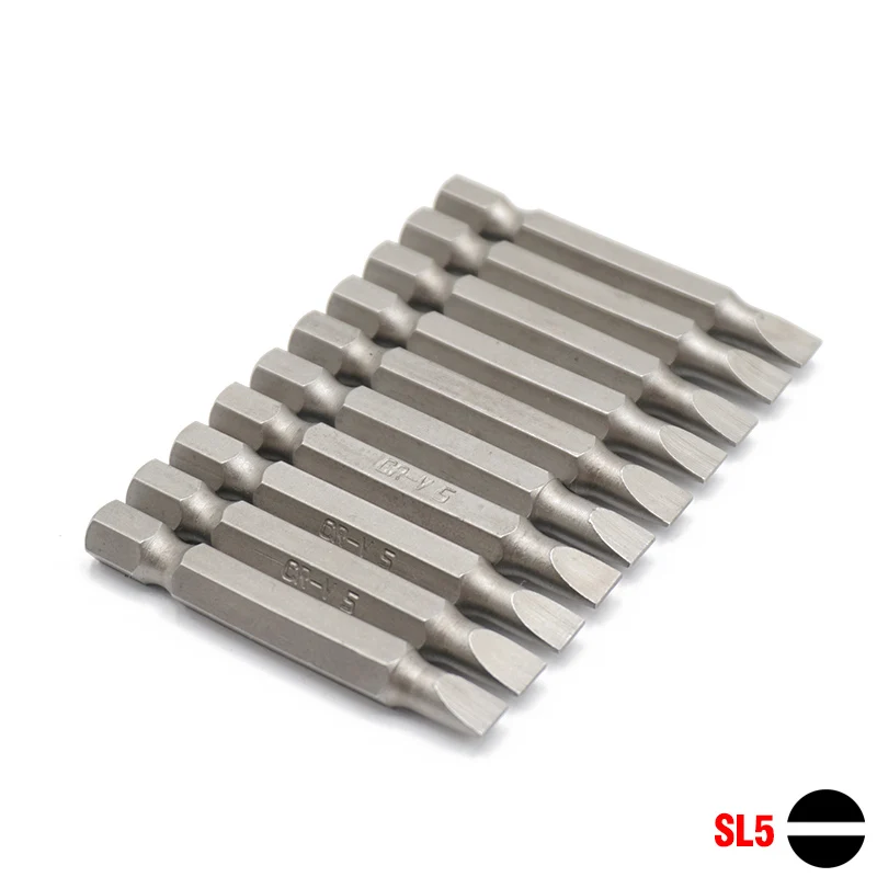 10pcs SL5 5 или 10 шт. 1/4 дюймов 6,35 мм шестигранный хвостовик шлицевая отвертка бит 50 мм Длина хром-ванадиевая сталь плоские SL3 SL4 SL5 SL6 SL7 Набор бит - Цвет: 10pcs SL5