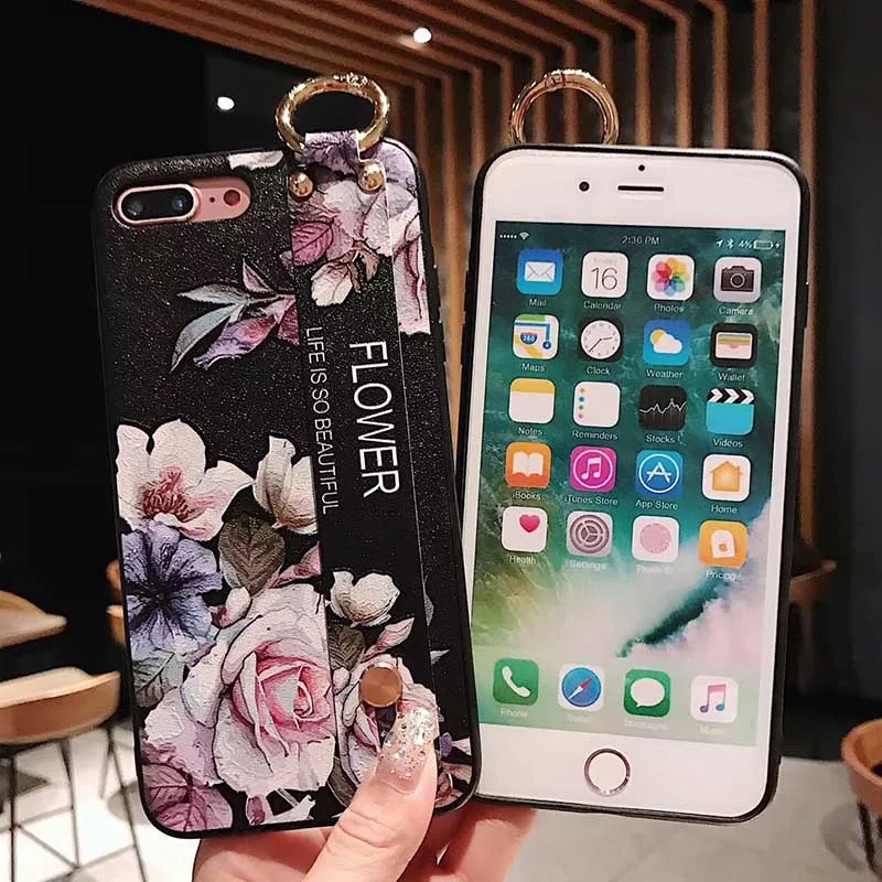 Винтажный цветочный чехол на запястье для iphone 6 6s 7 8 plus X Xs max XR рельефный с