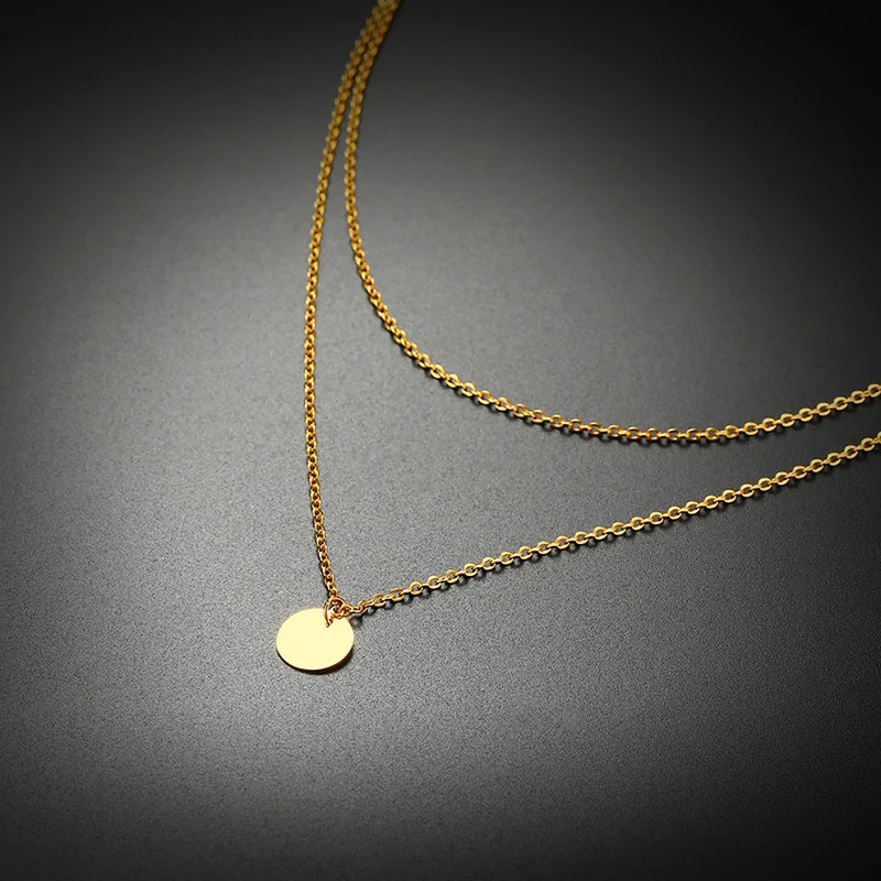 Personalised Layered Disc Chain Necklace for Woman Gold Tone Stainless Steel collares mujer Vogue Jewelry Womens Accessories | Украшения и