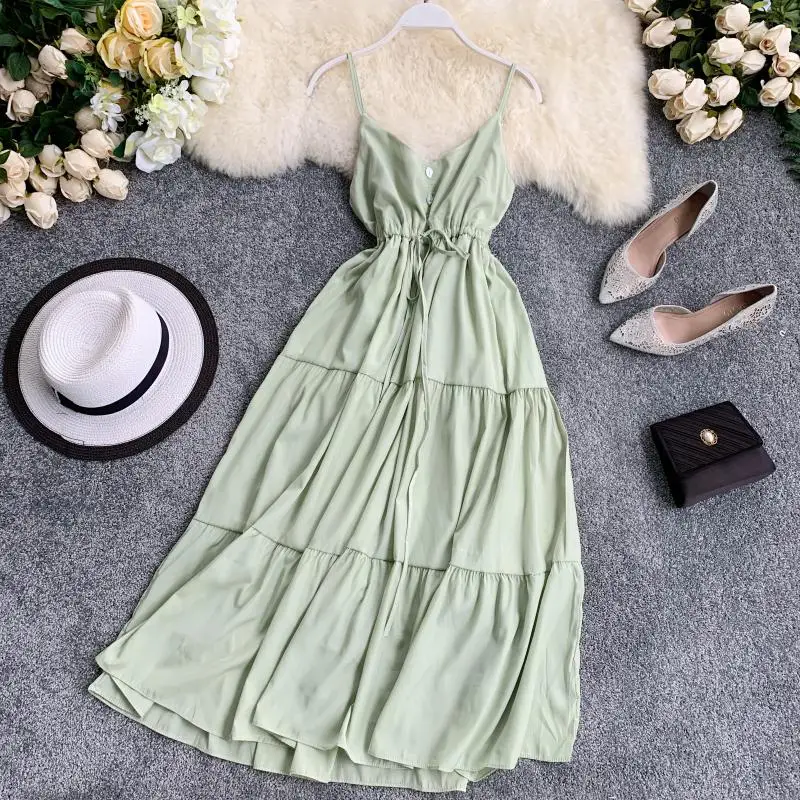 Женское платье с V-образным вырезом однотонное без рукавов открытой спиной и